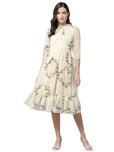 Aarika Womens Lemon Colour Georgette Floral Dress (Dr-Aw-3104-Lemon-Xxl)