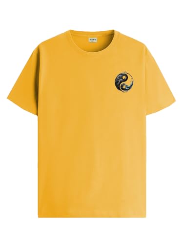 ADRO Men's Solid Regular Fit T-Shirt (RN24-STICK-YONG-MU_Mustard