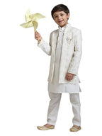 Manyavar Boys Viscose Blend Embroidered Indo Western Pyjama Set (2Pcs)(10-12 Years)