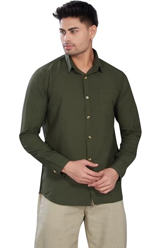 Divisive MenS Solid Slim Fit Shirt (Dst81_Xxl_Dark Olive)