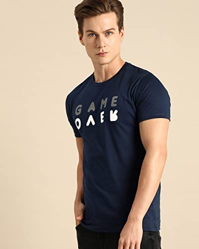 Bewakoof MenS Game Over Printed 100% Cotton T-Shirt - Regular Fit, Round Neck, Half Sleeves Blue
