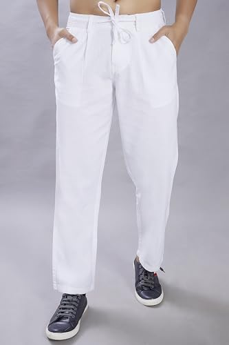Divisive MenS Relaxed Fit Front Pleated Cotton Linen Trousers