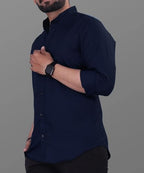 Rebelify MenS Cotton Blend Blue Regular Fit And Button Down Long Sleeve Mandarian Neck Chinese Collard S To Xl Size Shirt. (Pc