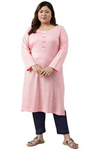 Pink Yarn-Dyed Round Neck Winter Plus Size Kurta