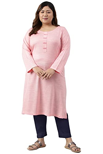 Pink Yarn-Dyed Round Neck Winter Plus Size Kurta