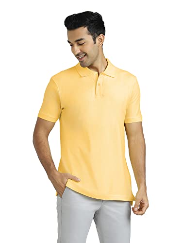 XYXX Mens Cotton Solid Relaxed Fit T-Shirt (XY_CR14_Polo Tshirt_1_Butter Yellow