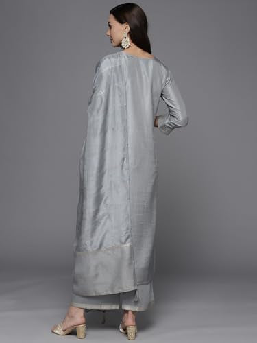 Libas Womens Woven Design Silk Blend Straight Kurta With Palazzos And Dupatta