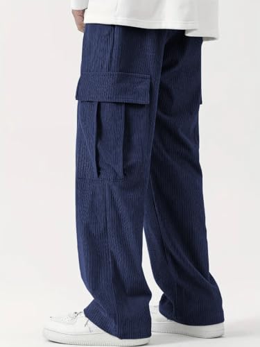 Greciilooks Cargo Joggers For Men  Cotton Loose Fit Utility Pants With 6 Pockets | Durable Outdoor & Hiking Trousers Blue