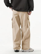 Greciilooks MenS Loose Low Rise Cargo Pants | Baggy 6 Pocket Lower Pant | Casual Cotton Pents | Formal Trousers Brown