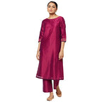 Fabindia Women Silk Printed Kurta Set Cotton_M Purple