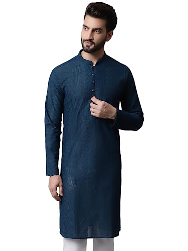 Jompers MenS Embroiderd Kurtas (Teal, Xxl)