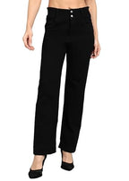 Nifty Womens Denim Stretchable 2-Button Straight Fit Jeans (1472_BLK_30_Black_30)