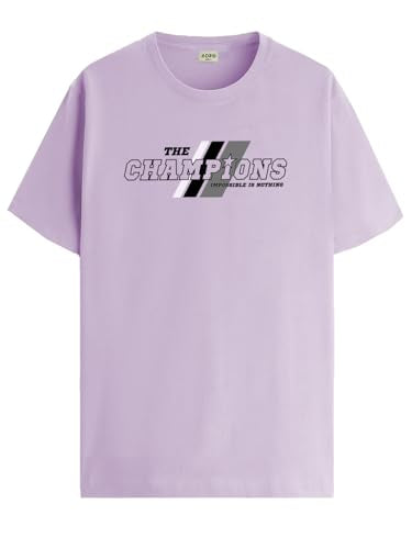 ADRO Men's Graphic Printed 100% Cotton T-Shirt - Regular Fit, Printed T-Shirts for Men (RN24-CMP-PU_Purple_XL)