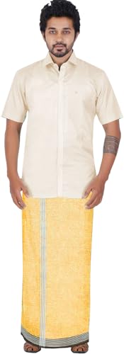Prakasam Cotton Mens Multi Colour Thalapathi Stripes Border(1.28X2.00Mtrs) Solid Men Dhoti