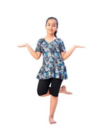 Aarika Girls Sports Wear Firozi-Black Colour Leaf Print Nylon Swim Suit (5-15 Years)-(Sw-Shm-Ca-1121)
