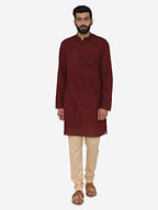 Manyavar MenS Knee-Long Blended Kurta, Maroon - Small (Ml11830-307)