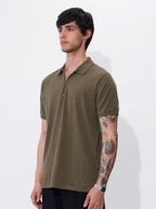 The Souled Store Solids : Dusky Brown Men And Boys Short Sleeves Collared Neck Regular Fit Cotton Blend Polos