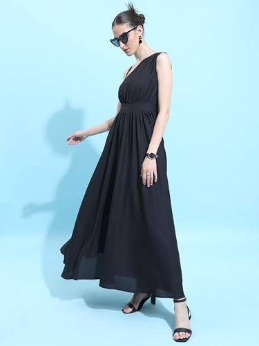 Ketch Cotton Blend Women Casual Fit Black Dress Maxi Khj6000351