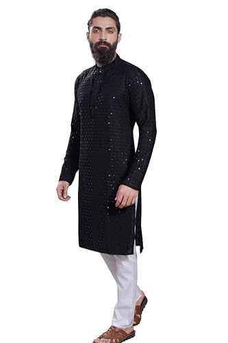 Divisive MenS Sequince Embroidered Cotton Blend Only Slim Fit Kurta (Dkrt224_Xxl_Black)