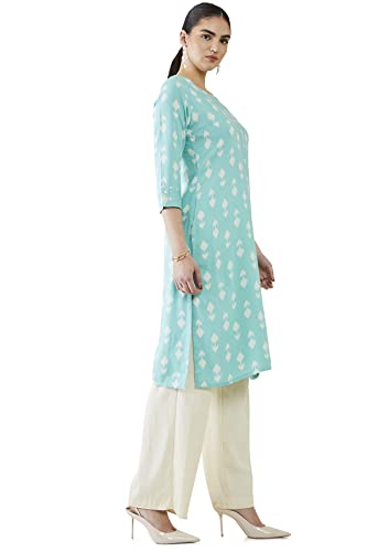 Soch Women Turquoise Blue Rayon Printed Kurta