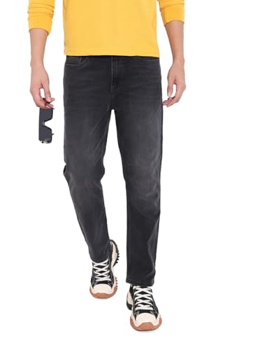The Indian Garage Co Mens Slim Straight Fit Solid Mid-Rise Stretchable Jeans