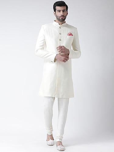 Kisah Men Off-White Self-Design Cotton Sherwani Set