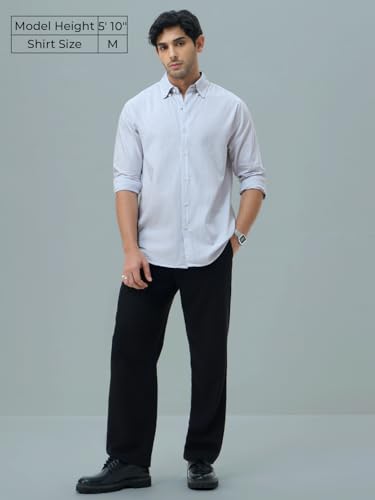 The Souled Store Slim-Fit Shirt: Ice Blue Stripes Lilac Stripes Men and Boys Long Sleeves Collared Neck Buttonfront Striped Regu