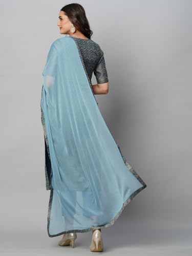 ANNI DESIGNER Womens Cotton Blend Straight Printed Kurta with Pant & Dupatta (Luis Firoji_XL_Blue_X-Large)