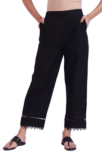 Aurelia Womens Solid Mid-Rise Cotton Blend Palazzos (Size: XL)-A60362-606088 Black