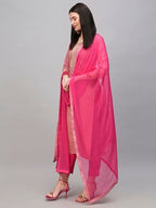 ANNI DESIGNER Womens Cotton Blend Straight Printed Kurta with Pant & Dupatta (DMPL RANI_M_Pink_Medium)