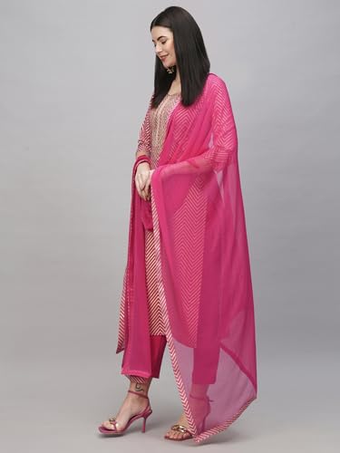 ANNI DESIGNER Womens Cotton Blend Straight Printed Kurta with Pant & Dupatta (DMPL RANI_M_Pink_Medium)