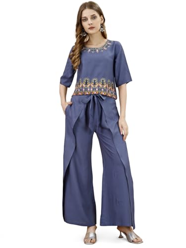 Womanista Women'S Viscose Rayon Solid Regular (Co-Ords_9069_Blue_S)