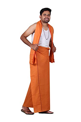 Prakasam Cotton Mens Colour Dhoti With Matching Towel (Roja Colour) / Colour Single Dhoti + Matching Towel (Colour : Kavi)