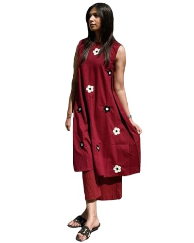 Anni Designer Women'S Rayon Viscose Embroidered A-Line Kurta With Palazzo (Shreya Maroon_M_Maroon_Medium)