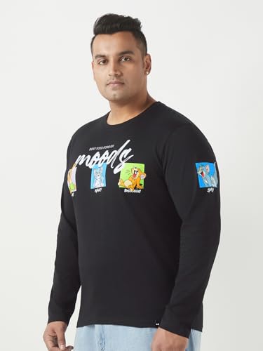 Bewakoof Plus Official Tom N Jerry Merchandise Mens Graphic Print Regular Fit Full Sleeve Round Neck Cotton Plus Size T-Shirt_6