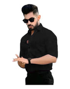 Tee Projekt Shirt for Men Cotton Plain Spread Collar Casual Shirt Parfect for ormal Wear, Home Wear, Office Wear Black