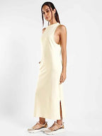 Nobero Women'S Cotton Blend T-Shirt Maxi Dress (1W-Twtd-R0020_Arctic Wolf, White,Small