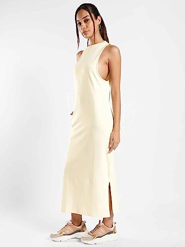 Nobero Women'S Cotton Blend T-Shirt Maxi Dress (1W-Twtd-R0020_Arctic Wolf, White,Small