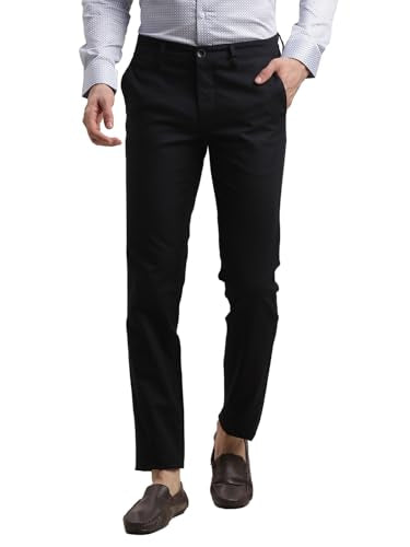 Turtle Men Cotton Stretch Ultra Slim Fit Navy Solid Casual Trouser