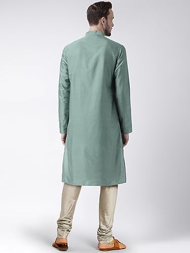 Kisah Men Sea Green Solid Straight Kurta Full Sleaves, Knee Length, Straight, Regular Fit, Mandarin Collar Ethnic Wear