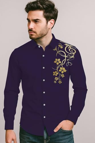 Zartha MenS Regular Fit Printed Pattern Cotton Blend Shirt With Collared Neck Long Sleeve And Standard Length | Shirt For Man P