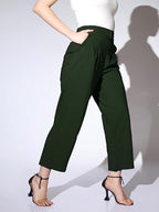 Leriya Fashion Trousers For Women || Solid Bi-Stretch Straight Trousers With 2 Front Pockets & Decorative Buckle || For Office |