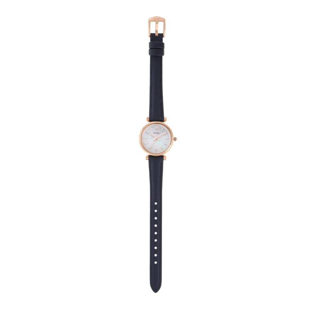 Fossil Women's Carlie Mini Quartz Stainless Steel and Leather Three-Hand Watch, Color: Rose Gold, Navy (Model: ES4502)