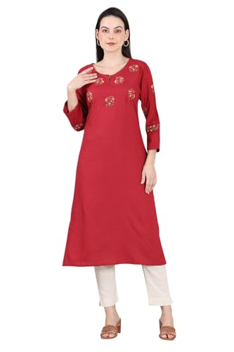 W For Woman Maroon Thread Embroidered Yoke Textured Dobby Straight Kurta_24Few11018-222028_L