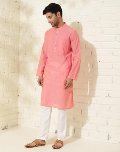 Fabindia MenS Cotton Solid Slim Kurta (1035965Coral_Coral