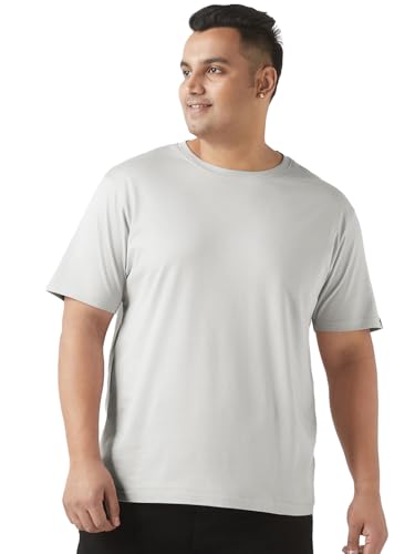 Bewakoof Plus Mens Solid Regular Fit Half Sleeve Round Neck Terry Plus Size T-Shirt_646788_Grey_6XL