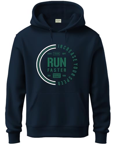 ADRO Men's Cotton Neck Hooded Sweatshirt (H24-FAST-NB_Navy Blue