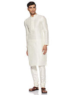 Manyavar MenS Silk Regular Kurta And Churidar Set (S951995_Ivory, Cream_S)