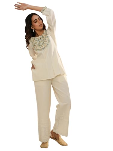 Libas Women'S Pure Cotton Yoke Design Straight Kurtis (26718_Off White