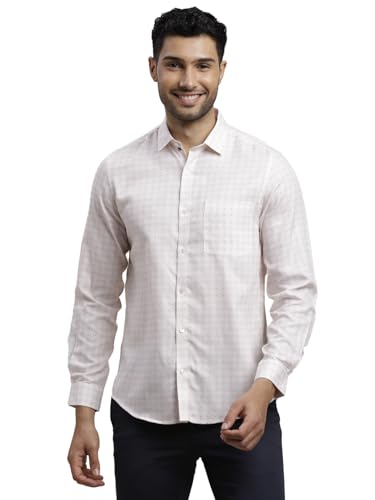 Turtle Men Cotton Tencel Regular Fit Light Pink Printed Full Sleeve Formal Shirt